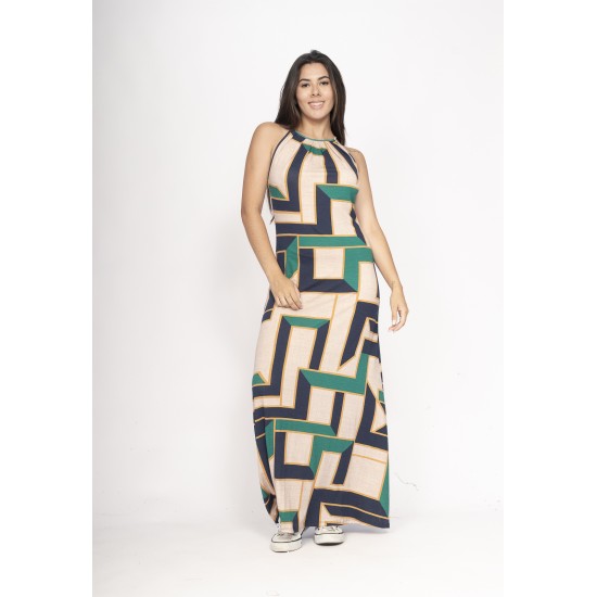 Vestido Longo Eirapuã Malha Trapézio Estampa Chapada de Areia