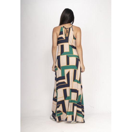 Vestido Longo Eirapuã Malha Trapézio Estampa Chapada de Areia