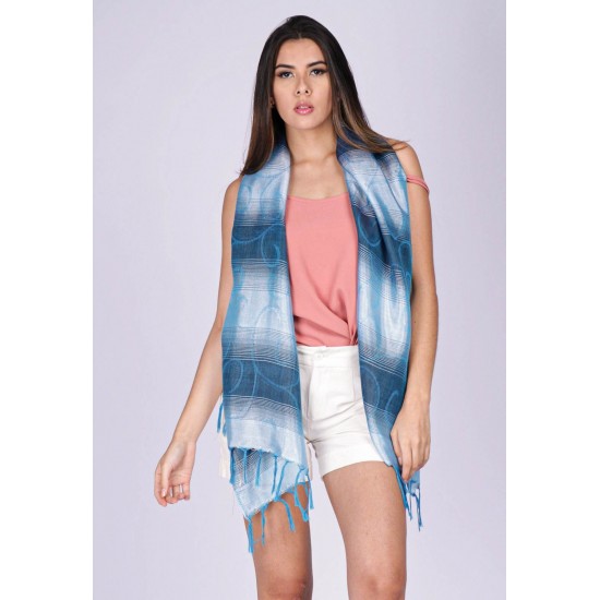 Echarpe Lenço Feminino Ondas Tons de Azul