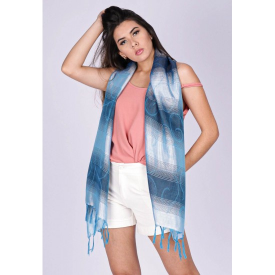 Echarpe Lenço Feminino Ondas Tons de Azul
