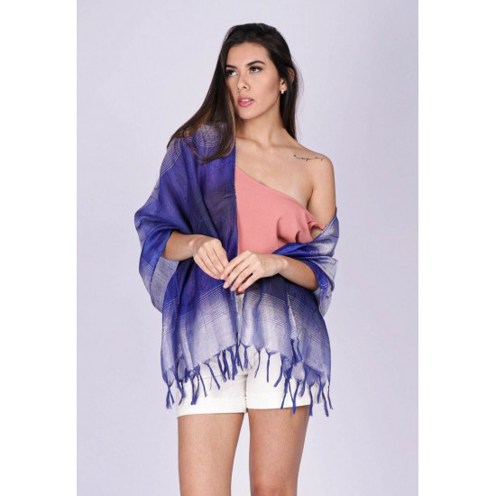 Echarpe Lenço Feminino Ondas Azul Bic