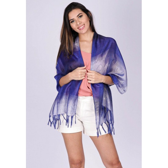 Echarpe Lenço Feminino Ondas Azul Bic