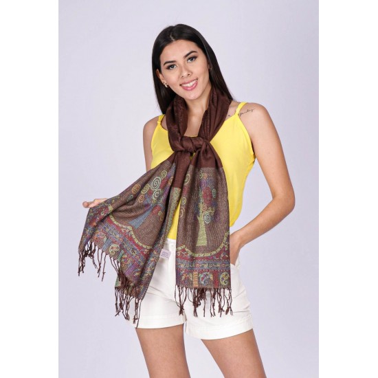 Echarpe Lenço Feminino Árvore da Felicidade Marrom