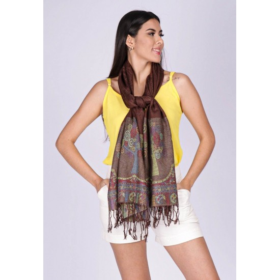 Echarpe Lenço Feminino Árvore da Felicidade Marrom