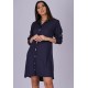 Vestido Chemise Viscose Manga Longa Madrepérola Azul Marinho