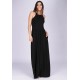 Vestido Longo Jennifer Malha Trapézio com Bolso Preto
