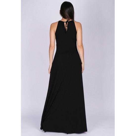 Vestido Longo Jennifer Malha Trapézio com Bolso Preto