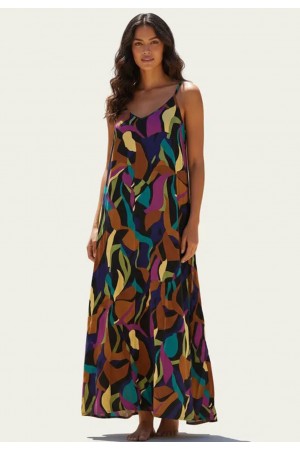 Vestido Longo Caçuá Viscose Alça Fina Estampa Aurora Urbana