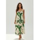 Vestido Longo Caçuá Viscose Alça Fina Estampa Folhagem Poética