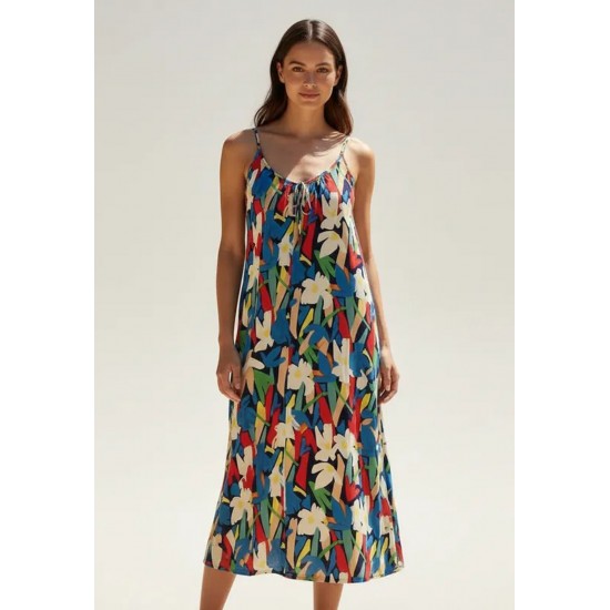 Vestido Longo Caçuá Viscose Alça Fina Estampa Floresce