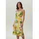 Vestido Midi Alça Fina Estampa Alma Tropical