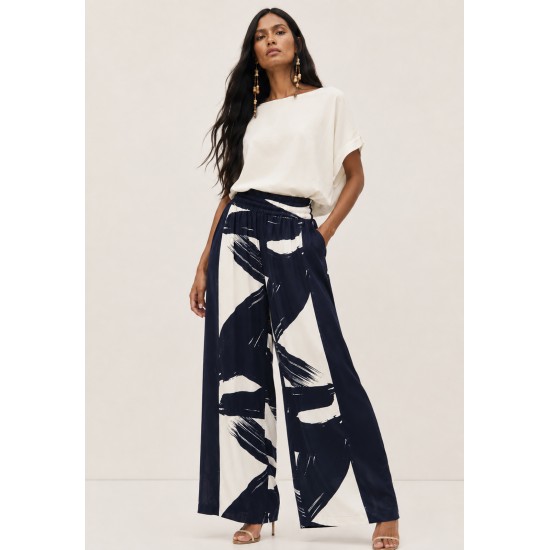 Calça Pantalona Elastic Embaú Estampa Pinceladas do Rio Negro