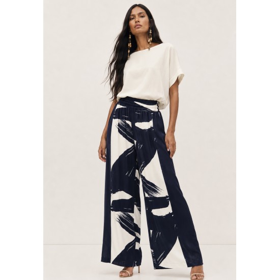 Calça Pantalona Elastic Embaú Estampa Pinceladas do Rio Negro