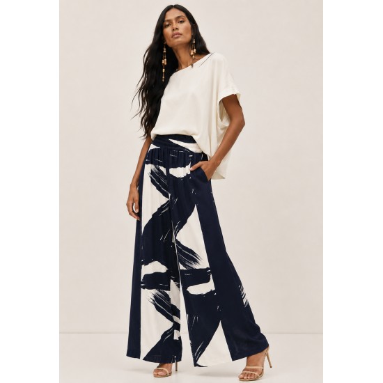 Calça Pantalona Elastic Embaú Estampa Pinceladas do Rio Negro
