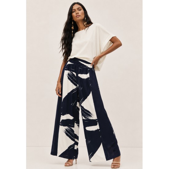 Calça Pantalona Elastic Embaú Estampa Pinceladas do Rio Negro