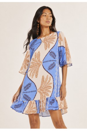 Vestido Curto Viscose com Babado Estampa Caminhos do Arumã