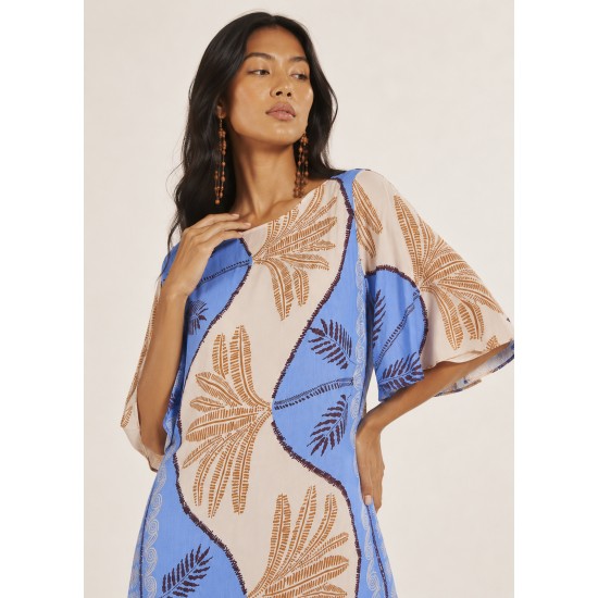 Vestido Curto Viscose com Babado Estampa Caminhos do Arumã