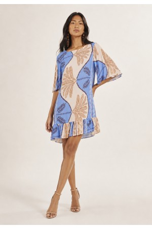 Vestido Curto Viscose com Babado Estampa Caminhos do Arumã