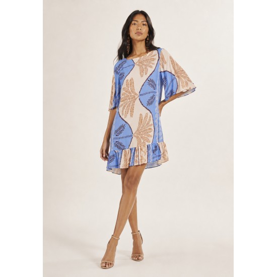 Vestido Curto Viscose com Babado Estampa Caminhos do Arumã