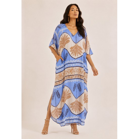 Vestido Midi Abapã Plano com Bolso Estampa Caminhos do Arumã