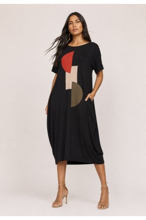 Vestido Plus Midi Amora Malha Composição Preto