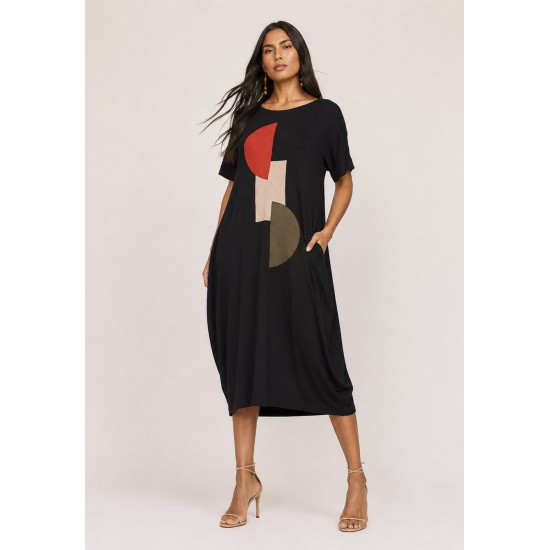 Vestido Plus Midi Amora Malha Composição Preto