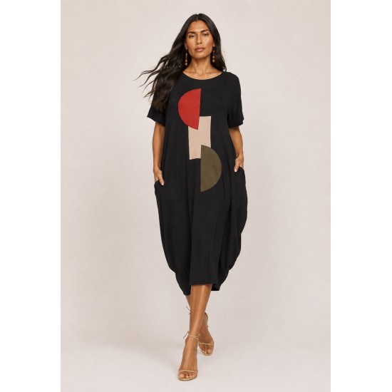 Vestido Plus Midi Amora Malha Composição Preto