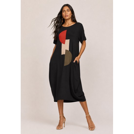 Vestido Plus Midi Amora Malha Composição Preto