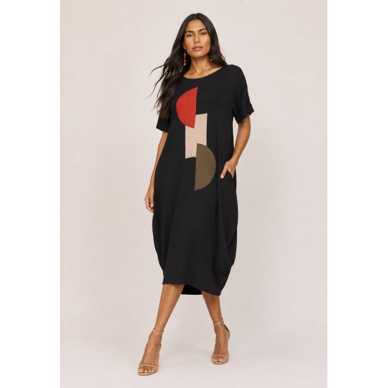Vestido Plus Midi Amora Malha Composição Preto