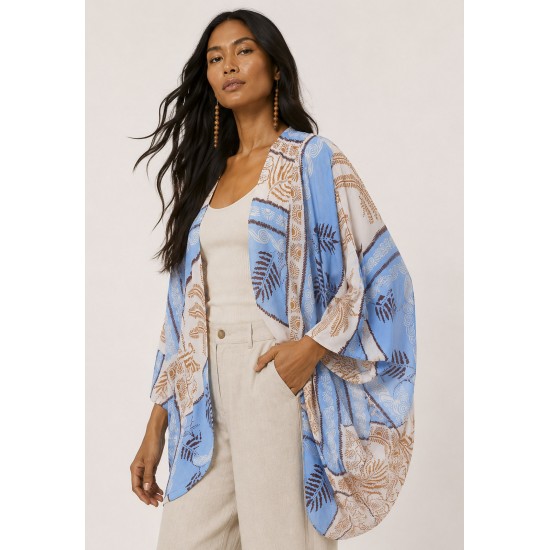 Kimono Viscose Manga Ampla Estampa Caminhos do Arumã