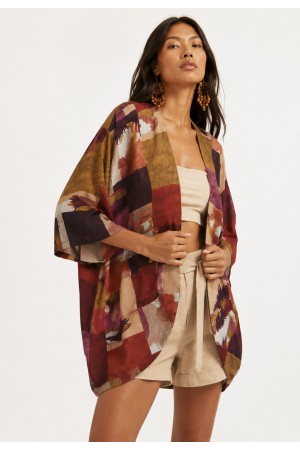 Kimono Viscose Manga Ampla Estampa Cavalgada Nativa