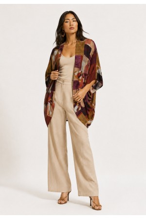 Kimono Viscose Manga Ampla Estampa Cavalgada Nativa