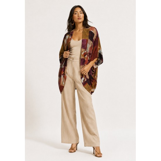 Kimono Viscose Manga Ampla Estampa Cavalgada Nativa