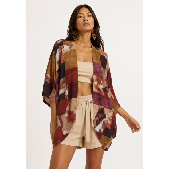 Kimono Viscose Manga Ampla Estampa Cavalgada Nativa