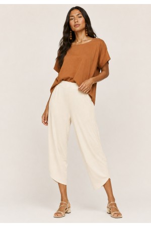 Calça Pantacourt Malha com Bolso Solto Marfim