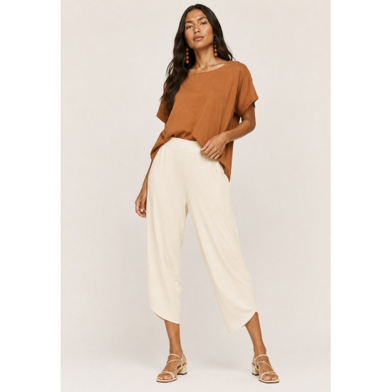 Calça Pantacourt Malha com Bolso Solto Marfim
