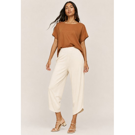 Calça Pantacourt Malha com Bolso Solto Marfim