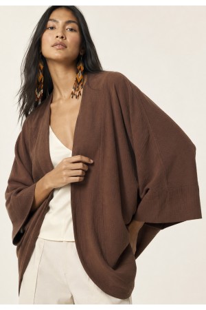 Kimono de Algodão Manga Ampla Marrom