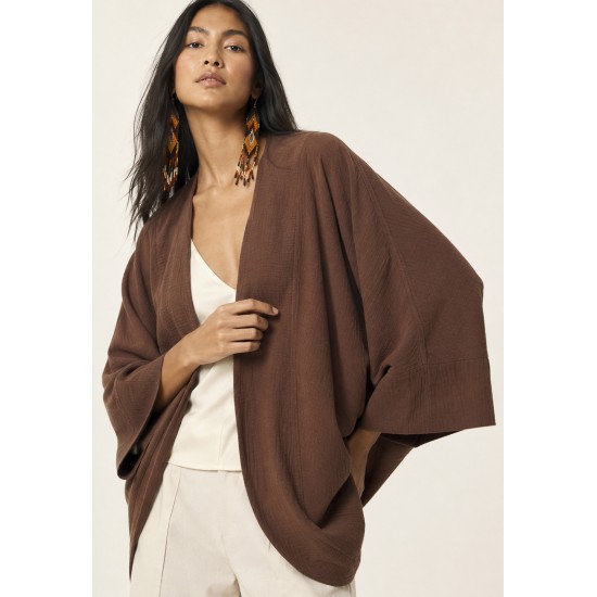 Kimono de Algodão Manga Ampla Marrom