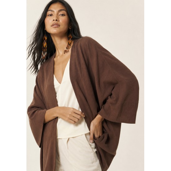 Kimono de Algodão Manga Ampla Marrom
