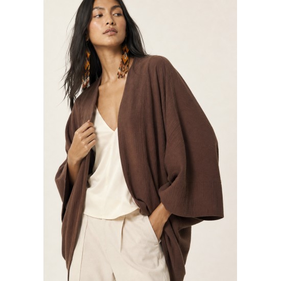 Kimono de Algodão Manga Ampla Marrom