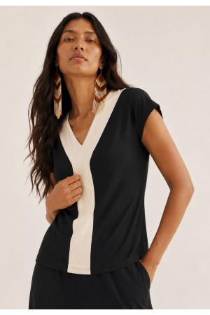 Blusa Traço Bicolor Preta e Marfim