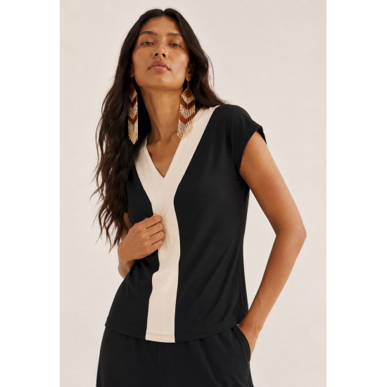 Blusa Traço Bicolor Preta e Marfim