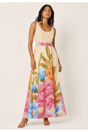 Vestido Longo Iúna de Viscose Estampa Floração de Iúna