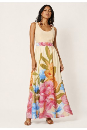 Vestido Longo Iúna de Viscose Estampa Floração de Iúna