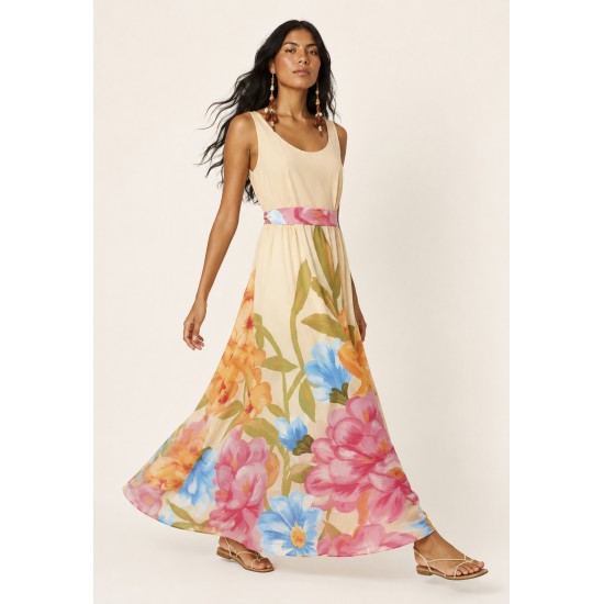 Vestido Longo Iúna de Viscose Estampa Floração de Iúna