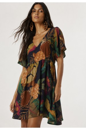 Vestido Curto Arumã Rodado Estampa Caju da Mata