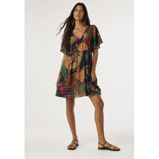 Vestido Curto Arumã Rodado Estampa Caju da Mata