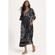 Vestido Midi Abapã Plano com Bolso Estampa Traços da Noite