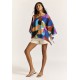 Blusa Poncho Baguari Amplo Estampa Jardim Azul
